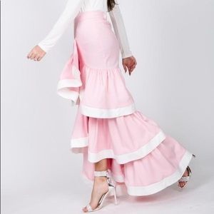 Contrast Hem Ruffle Layer Maxi Skirt